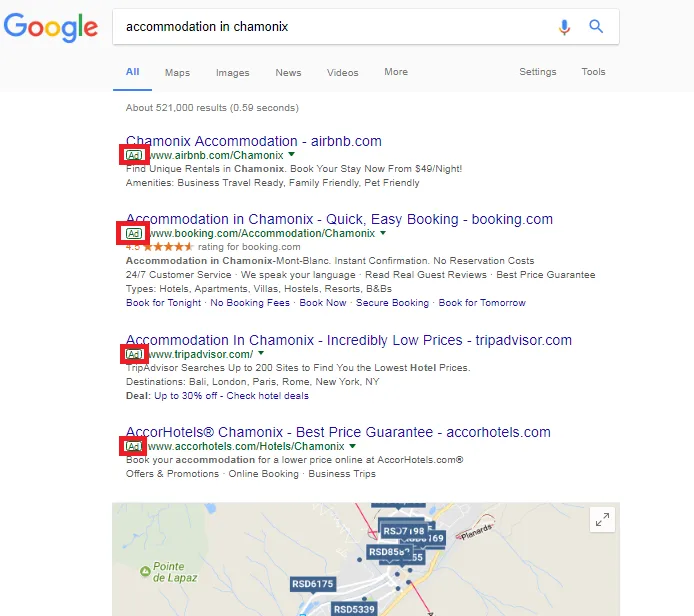 google ads in search results